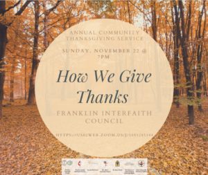 Annual Community Thanksgiving Service - Nov 22 - 7:00 PM